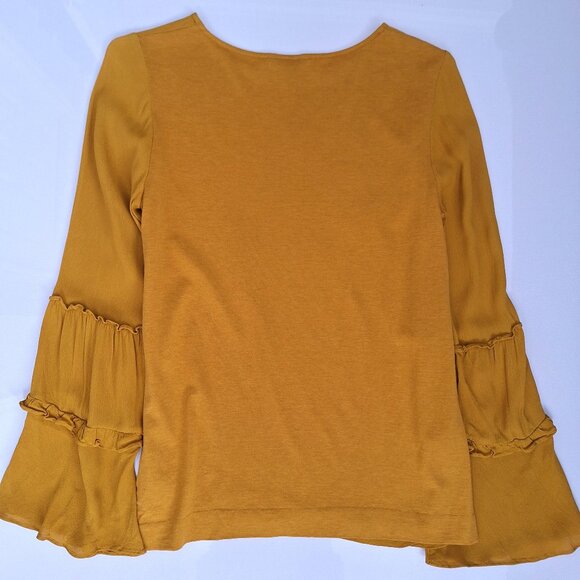 Massimo Dutti Yellow Ochre Top with Ruffle Detail Sleeves - Picture 2 of 8